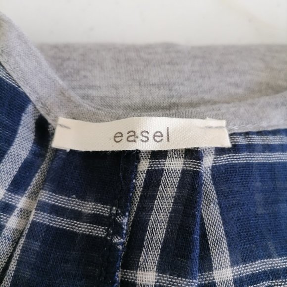 Easel Womens Gray Blue Plaid Back Long Sleeve Pocket Tunic T-Shirt Size L - Picture 5 of 6